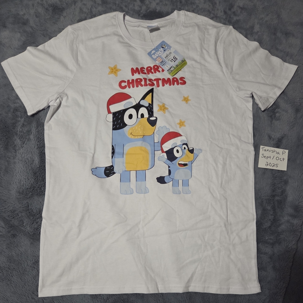 White Christmas Bluey T-Shirt Mens Large